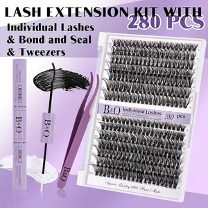 DIY Lash Extension Kit with 280 Individual Clusters & Tools