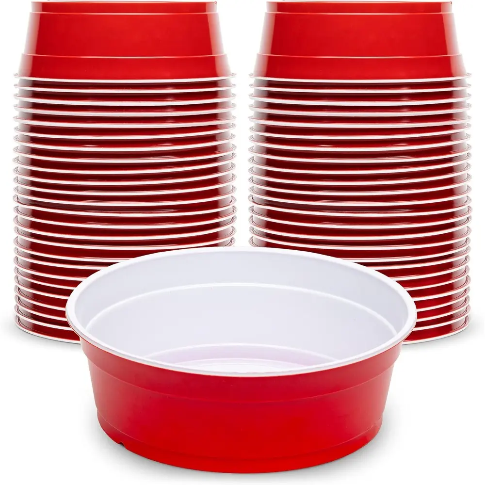 Durable Disposable Plastic Red Party Bowls - 22 oz, 60 oz Large Kitchen Tableware, Cup Alternative for Popcorn, Meals, Pasta, Birthday Events Supply