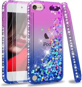 Phone Cases  for iPod Touch 7th Generation Case, iPod Touch Case 7th/ 6th/ 5th with [2 Pack] Screen Protector for Girls Kids, Glitter Bling Liquid Cute TPU Clear Phone Case for iPod Touch 7 6 5