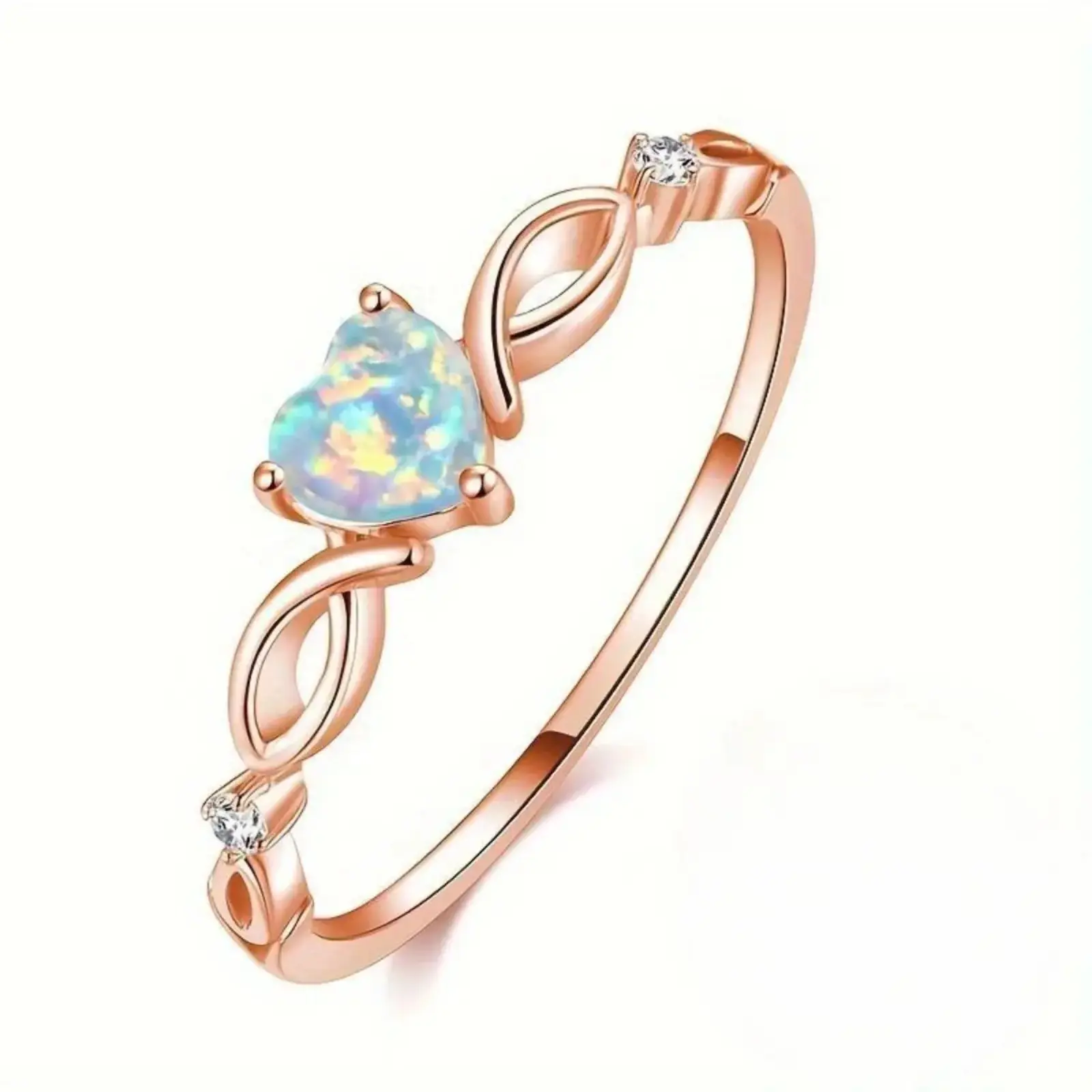 Women's Silver Heart Shimmering Opal Ring, Minimalist Birthstone-Inspired Fashion Promise Ring, Multi-Size Beautiful Jewelry for Female Birthday Gift, Beautiful Rings, Anniversary
