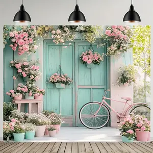 2D Flat Banner, 1pc Spring Garden Landscape Wall Tapestry with Pink & Green Floral Design - 100% Polyester, Perfect for Home Decor, Room Decor, Party Background, and Indoor/Outdoor Use, Outdoor Garden Decor