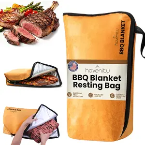 HAVENITY BBQ Blanket for Resting Meat 5-Layer Insulated Bag 21 Inch Heavy Duty Brown with Handle for Briskets Pork Shoulders Steaks Moisture Retention Perfect BBQ Insulation. Meat Resting Blanket for Grilling Accessories, Fathers Day Gift BBQ Lovers Gift