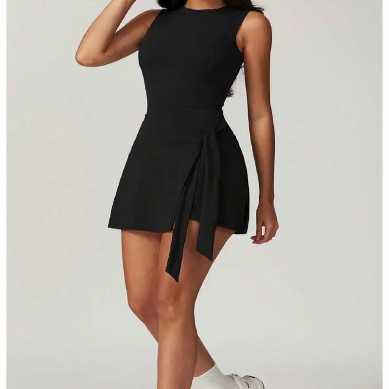 Womens Tennis Dress Sleeveless Yoga Golf Athletic Dresses Ruffle Side Slit Workout Dress Built in Shorts Athletic Sportwear homecoming dress