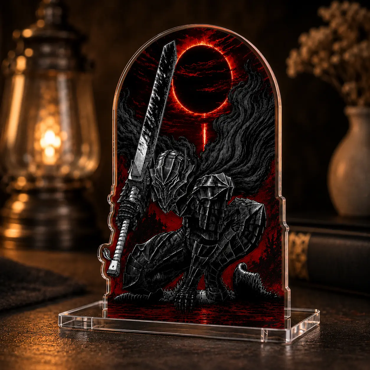 2D Acrylic Berserk Warrior Standee - Gothic Knight Desk Display, Eclipse-Inspired Medieval Home Office Shelf Decor Collectible Figurine