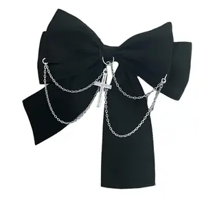 Balletcore Cross Bow Hair Clip with Chains — Cute Gothic Hairpin
