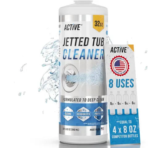 ACTIVE Jetted Tub Cleaner Jacuzzi Bath - 32oz (8 Uses) Bathtub Jet Cleaner For Cleaning Whirlpool & Spa Bath System, Cleaners Jacuzi Jets, Whirl Tubs, Professional Septic Safe Solution - Made in USA
