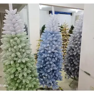 2025 Christmas Color Pink Pencil Gradient Flocking Tree White and Green 6FT Ornaments Decor Decoration