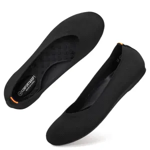 Flatgios Women's Ballet Flats Knitted Round Toe Flat Women's Walking Shoes Comfortable Casual Shoes Black-11