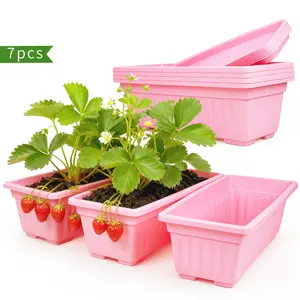 Big Planter Pot 7 Pack 16.9 Inches White Flower Window Box Plastic Vegetable Planters， with Trays Vegetables Growing Container Garden Flower Plant Pot for Balcony, Window Sill, Garden
