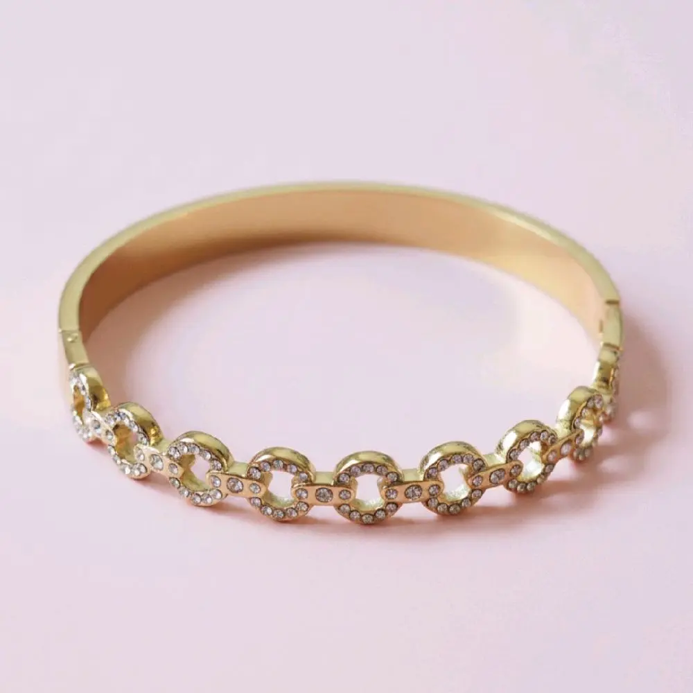 Brazalete De Acero Inoxidable Chapado En Oro 18K Circonitas Corazón Estrella Números Romanos Joyas Elegantes Mujer Oro Plata