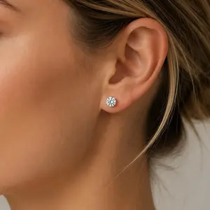 Trinckle Sterling Silver Moissanite Stud Earrings for Women 0.6ct(0.3*2) 4mm Round Moissanite Earrings for Men Perfect Birthday Venlentine's Day Mother's Day Gift for Men Women Wedding Set