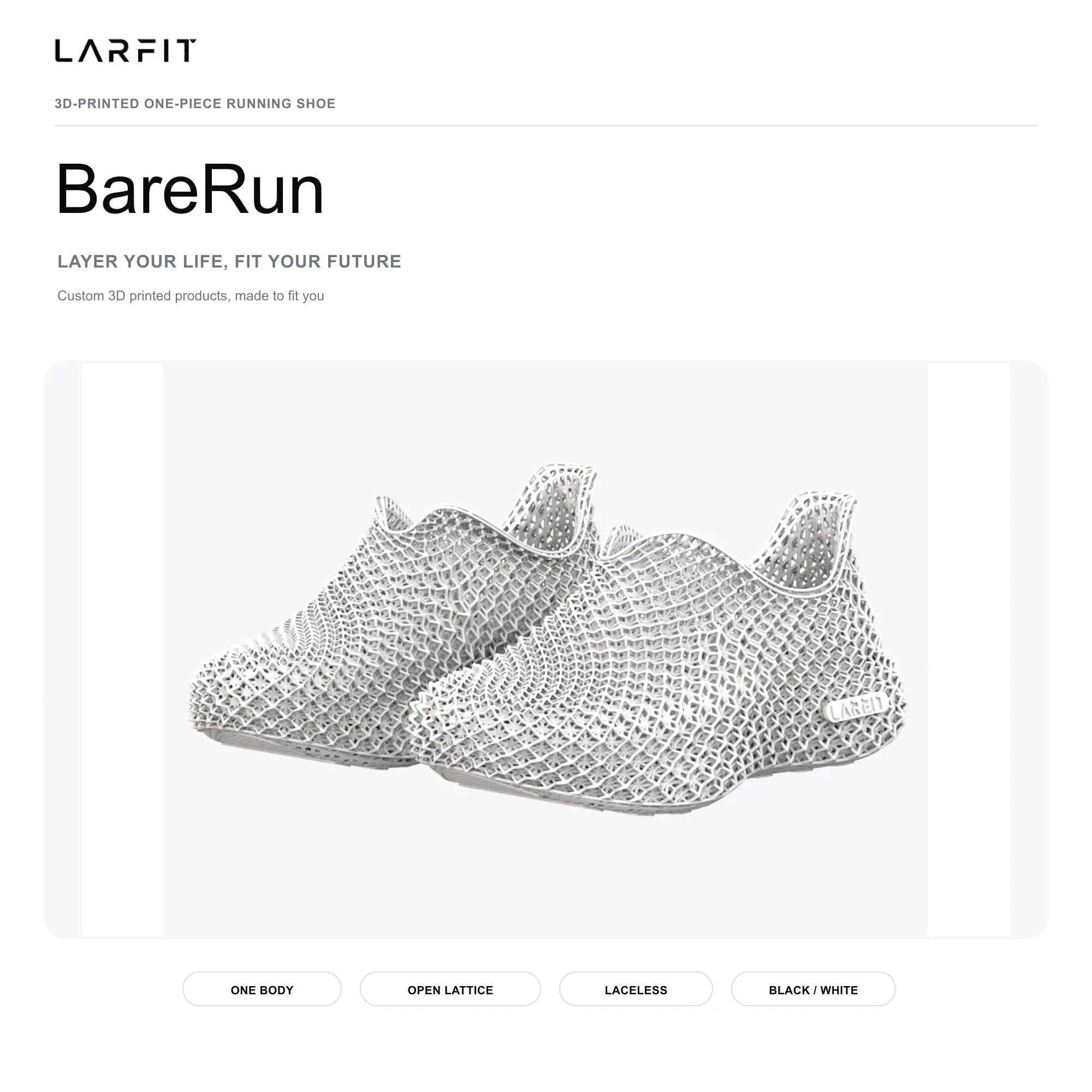 LARFIT 3D-Printed BareRun - Basic, Breathable, Flexible, Soft, Ergonomic, Lightweight Ankle Runners for All Seasons Indoor Sports, Outdoor Leisure, Outdoors, Casual Wear, Slip-On, Tpu Upper, 3D Special Edition Casual Trainers