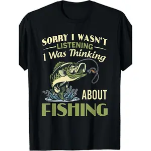 Men'S Funny Fishing Saying T-Shirt | Heavyweight 100% Crew Neck Shirt - All-Season Comfort Fit - Black with White Print - Vintage Style - Drawing Pattern - Perfect for Adults