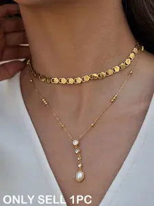 Minimalist 18K Plated Gold Color Square Basic Chain Necklace For Women Stainless Steel Stacked Chain Necklaces Necklace Gift Drop Necklace