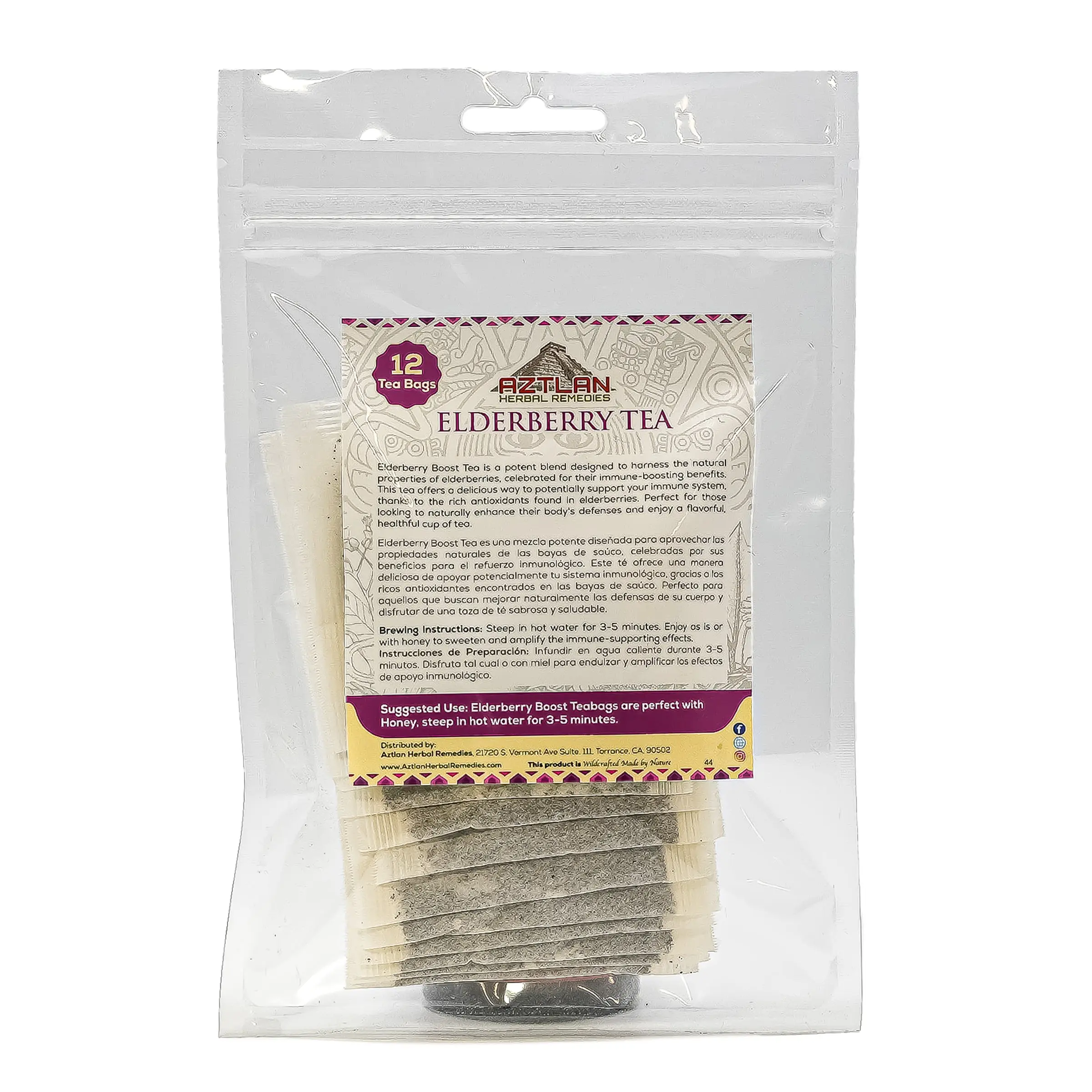 Black Elderberry Tea (Sambucus Nigra) – Sugar-Free Immune Support Beverage, 12 Teabags