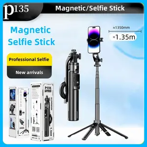 P135  Magsafe Magnetic Selfie Stick Tripod Stabilizer with Magnetic Phone Holder & Detachable Wireless Remote for IPhone & Android