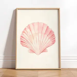 Soft Pink Seashell Print: Coastal Wall Art |Frameless Poster R
