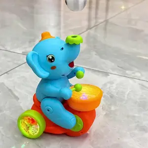 Musical Walking Elephant Drummer Toy Multifunctional Drumming Car Blow Floating Ball Tricycle Children's Drum with LED Lights