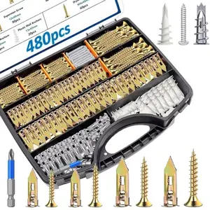 480-piece heavy-duty drywall expansion anchor kit Hardware - self-drilling anchors and screws, suitable for home maintenance, wall mounting and outdoor garden decoration, suitable for wood, drywall, concrete, bookshelves, cabinet installation.