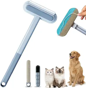 【4-in-1】Pet Hair Remover Tool with Extra Long Handle | Multi-Functional Reusable Lint Cleaner for Dogs & Cats | Gentle on Furniture, Carpets, Clothing & Bedding, Helix, Combined, Grill, Cleaning, Brush
