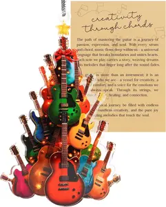 2D Flat Music Ornaments for Christmas Tree, Music Gifts for Men, Women, Techer, Musical Gifts for Musincians, Choir, Producer, Instruments, Piano, Guitar Lover, Singing Trinkets Themed Decor (Guitar)