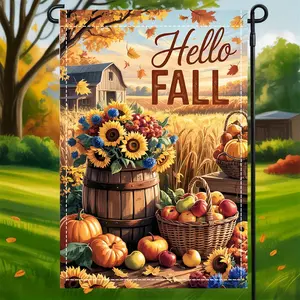 60x96inch 2D Flat Single Piece 2D Flat Flag Featuring an Autumn Scene with Pumpkins And Harvest Elements Double-Sided And Washable Perfect for Festive Yard Decoration Without Needing Electricity Ideal for Lawns Porches