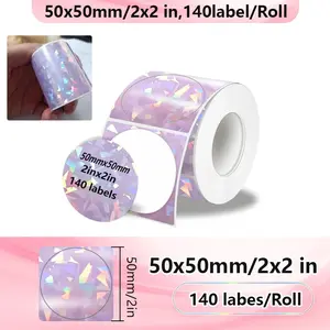 50x50mm Round Thermal Labels, Diamond Holographic Laser Paper, DIY Logo Design Stickers, Waterproof Adhesive, Durable High Quality, Self Adhesive Label