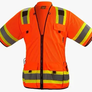 Multi Pocket Safety Vest with Reflective Strips and Orange Color for Enhanced Visibility Work Gloves Reflectors