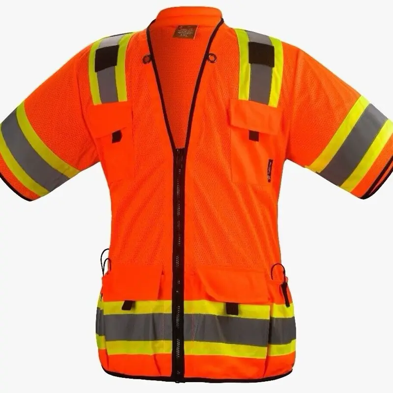 Hi-Vis Work Safety Vest - Orange Multi-Pocket Workwear with Reflective Strips, Tool-Carrying Essential for Home Improvement & Security Tasks