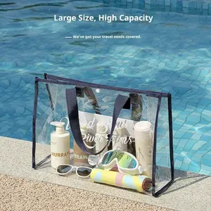 Large Capacity Transparent PVC Waterproof Swimming Bag, Portable Beach Bag with Handle, Thickened Storage Bag for Bathing