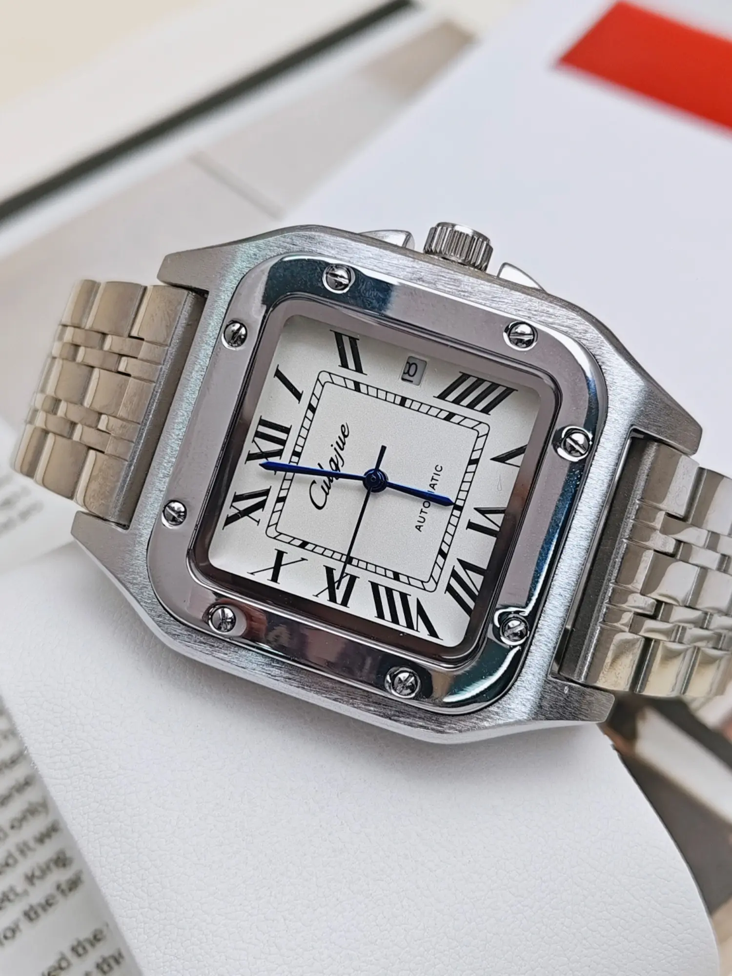 Tank Series Luxury Men's Watch, Square Dial Watch, Stylish Watch, Automatic Mechanical, Waterproof, Calendar, Alloy Case, Mineral Glass, Casual Business Style, Best Gift, Waterproof Wristwatch