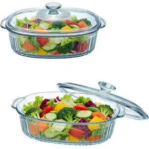 2 Set Glass Casserole Dish with Lid, 1.9 Qt and 3 Qt Glass Baking Dish for Oven & Microwave, Versatile Deep Glasses  Container for Baking, Cooking