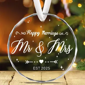 Happy Marriage Mr and Mrs 2025, Bridal Wedding Decorations, Engaged Glass Ornament, Engagement Christmas Ornament, Newly Engaged Couples Gifts, Romantic Couple Gifts, Wedding Home Ornament, Anniversary Wedding Gifts