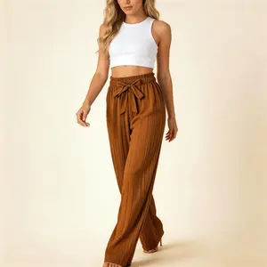 3 Pack High Waisted Pleated Wide Leg Pants for Women Bow Tie Paperbag Waist Flowy Palazzo Trousers Casual Loose for Work Lounge - Clothes, Womenswear