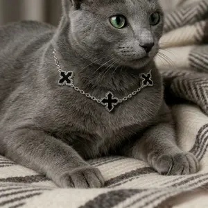 Gothic Black Cross Pet Collar Zinc Alloy Chain Stylish Accessory For Daily Walks