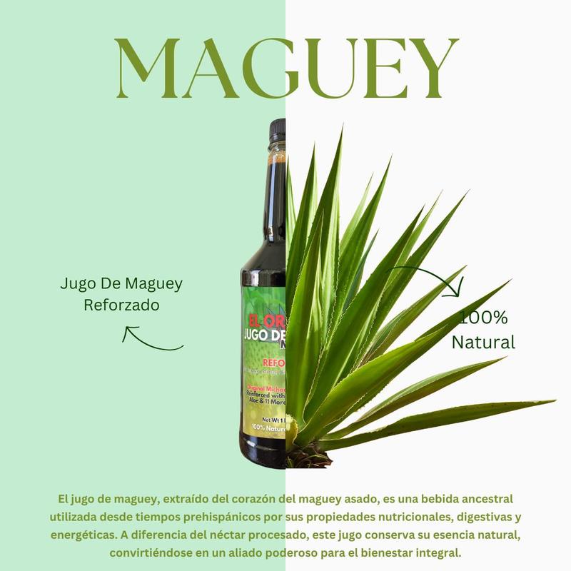 Maguey Juice - Jugo De Maguey Reforzado con Guanabana, Moronel, Cancerina, Aloe -  Michoacano Tarasco de 1 litro (33.3Fl Oz) Asado (Reinforced)