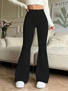 Women's High Waist Flare Pants, Pure Color High Stretch Long Pants, Comfortable All Seasons, Casual and Formal Wear