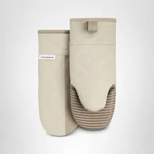 KitchenAid Beacon Two-Tone Non-Slip Oven Mitt Set, Milkshake/Beige, 5.75"x13", 2 Piece