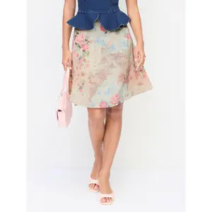 Cider Satin Floral Mid Rise Flared Midi Skirt SwimWeek
