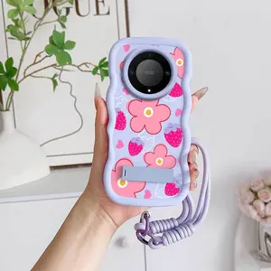 1 Piece Chic Suitable For Honor Magic 7 Lite/400/400 Lite/Magic 6 Lite/Magic 5 Lite/200 Smart /90 Smart/70 Lite Strawberries and flowers Phone Case Cover Suitable For Magic 5 Lite Made Of Flexible With Ventilated With Lanyard And Stand For Sports