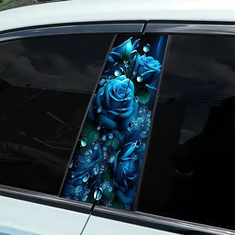 Blue Rose Water Glossy Sticker, Automobile Decals, Vehicle Exterior Decoration 2 Pack B-Pillar, Waterproof, Scratch Resistant, Suitable for All Models, Cars, For Audi, Honda, Ford, Sedans, SUVs, Stickers for Cars, Decals for Vehicles