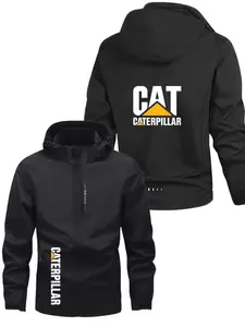 Men's Lightweight Polyester Stylish Hooded Jacket with Gat Letter Print, Full and Half Zipper Front, Casual Outdoor Coat for Spring & Fall