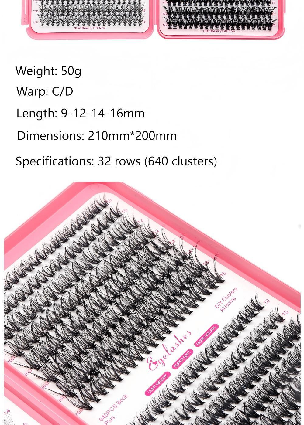 Mixed-length false eyelash set including adhesive, sealant, remover, tweezers, and lash clips; creates natural lashes; realistic lash clusters; lash enhancement; lash glue for extensions; individual false eyelashes; lash clusters; cosmetics; delivers a li