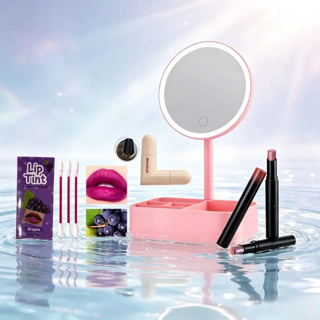 7-Piece Makeup Set, Includes Lipstick, Eyeliner, Eye Shadows, Mirror, Bag, Perfect for Romantic Occasions, Ideal Gift for Beginners