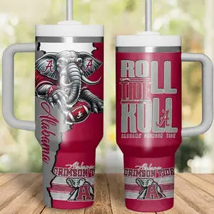 Alabama Roll Tide 40oz & 20oz Stainless Steel Tumbler with Handle – Alabama Crimson Tide Football Fan Insulated Mug, College Football Champion Street Style Cup, Leakproof Travel Gift.