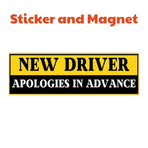 New Driver Apologies in Advance Bumper Sticker & Magnet Weather-Resistant UV Laminated for Cars Walls Windows Yellow Black