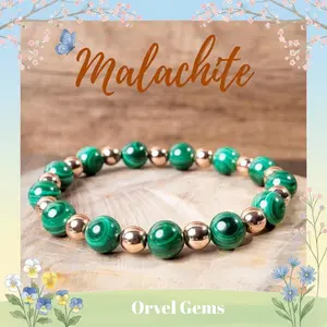 6/8/10MM Genuine Malachite & Hematite Handcrafted Healing Crystals Bracelet for Men Women Gift Birthday  Ideal for Daily Wear, Meditation, Birthday Gift B0110