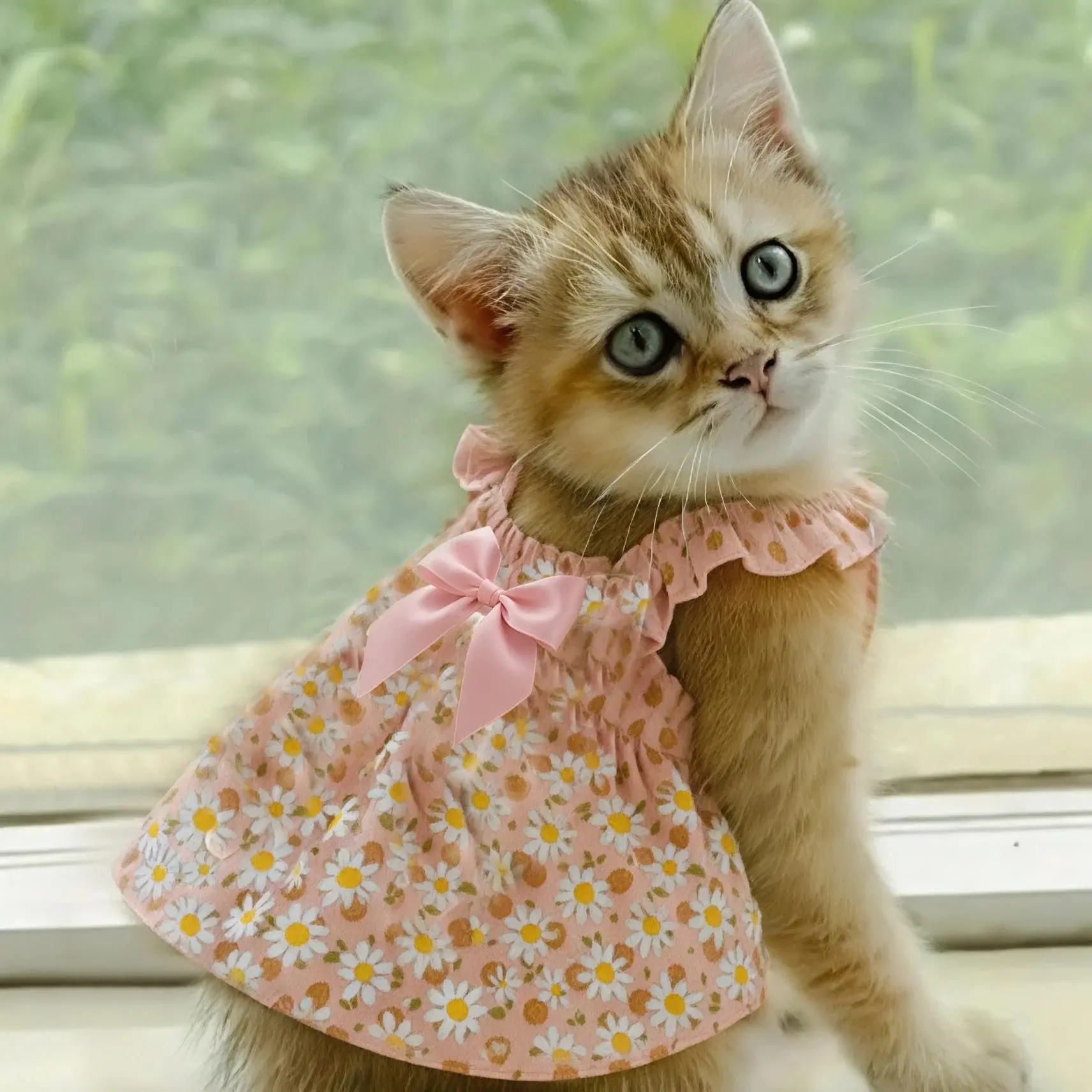 Cute Floral Pet Dress for Small Dogs and Cats, Lightweight Summer Puppy Dress with Bow, Ruffle Pet Outfit for Daily Wear