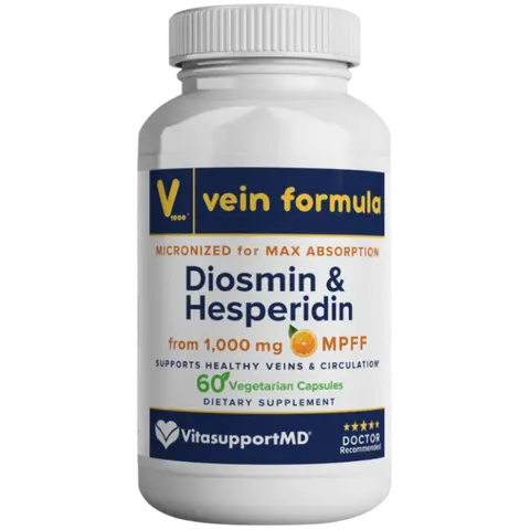 Vein Formula Diosmin Hesperidin 1000mg for Leg Vein & Circulation Support Dietary Supplement, Doctor-Formulated, Micronized for Improved Absorption, 60 Capsules