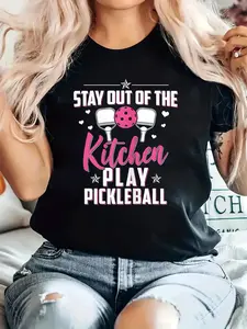 Casual Crew Neck Short Sleeve T-Shirt Featuring a Pickleball Print, Perfect for Spring And Summer, Designed for Women